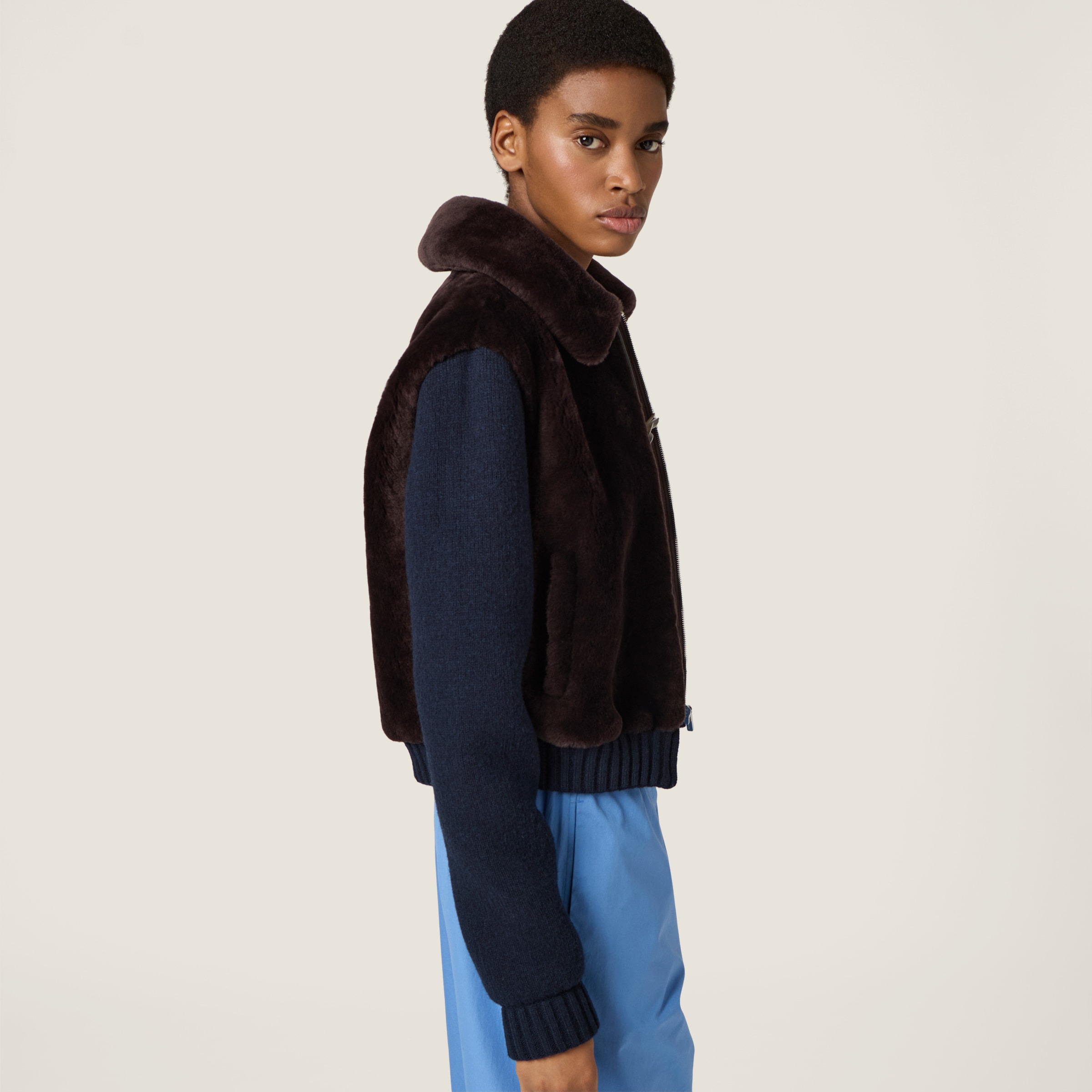 Shearling and knit blouson jacket - 5
