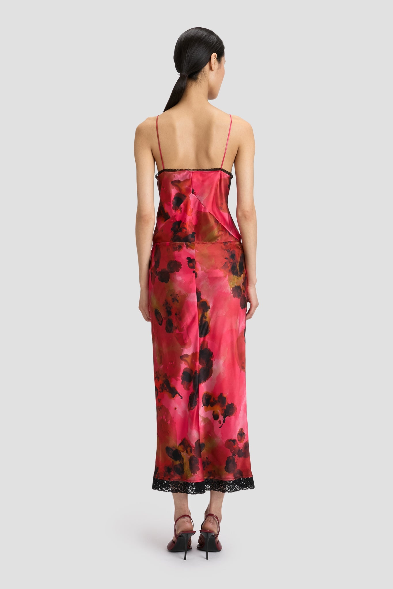 Lace Trim Slip Skirt In Raspberry Floral Print - 5