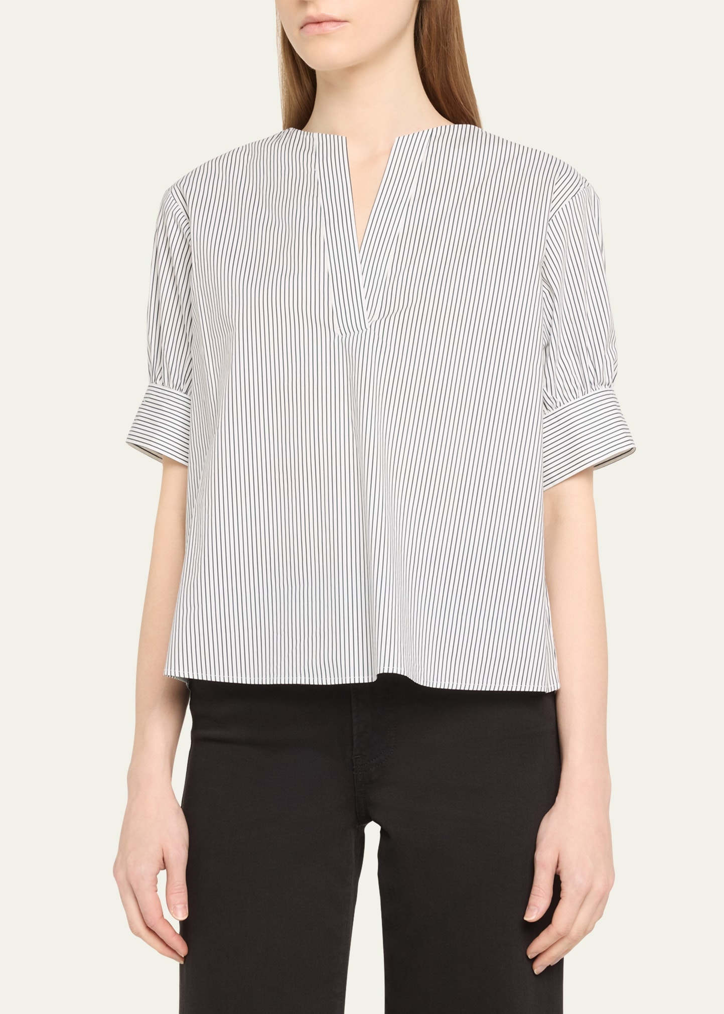 Striped V-Neck Popover Top - 4