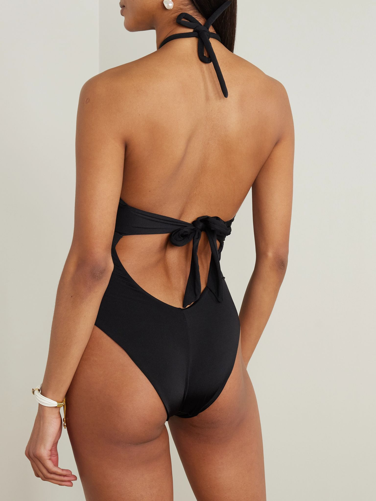 Chicca cutout gathered halterneck swimsuit Black - 3