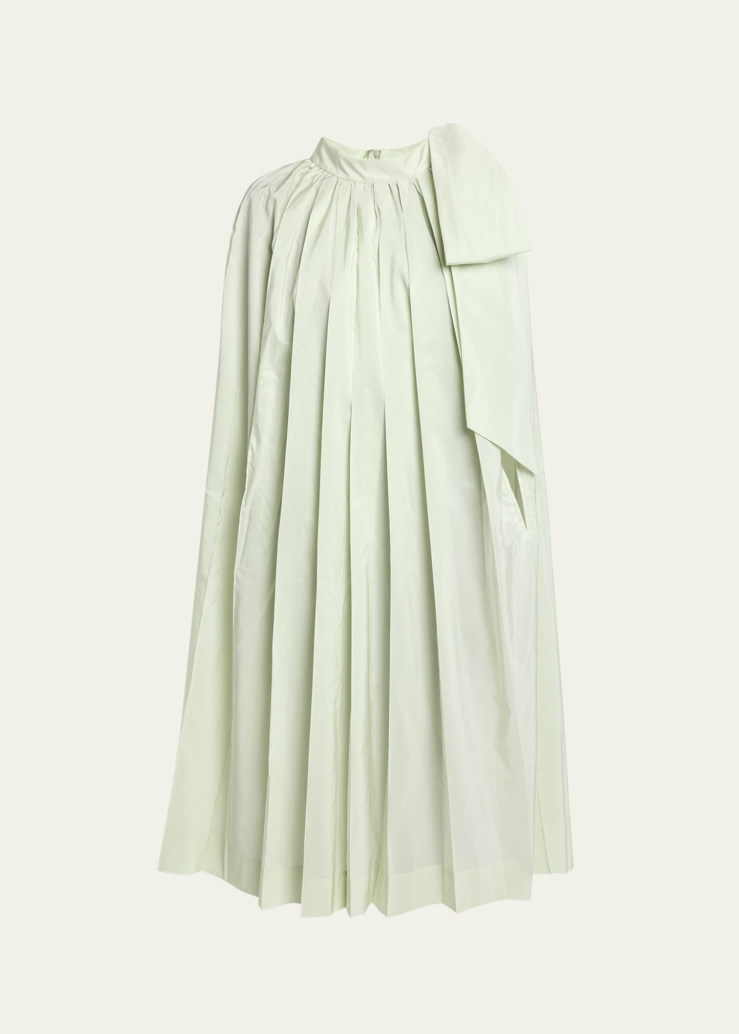 Pleated Cascade Cape Midi Dress with Shoulder Bow - 1