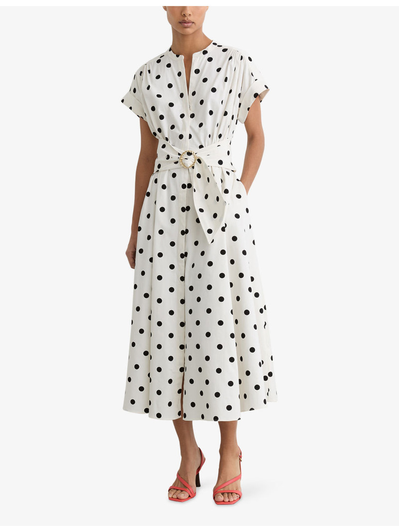 REISS Sawyer Polka-Dot Belted Cotton Midi Dress outlook