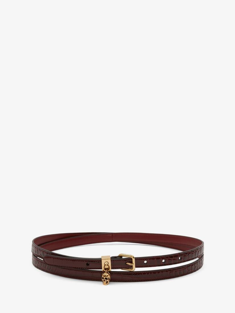 Pave Skull Double Belt in Burgundy - 1