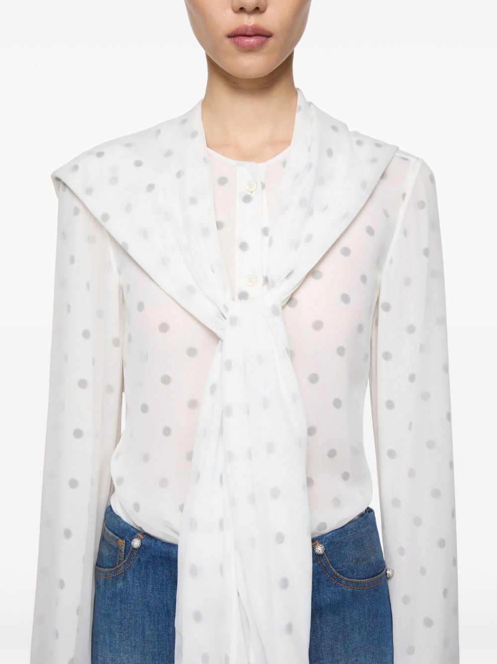 layered tie-neck blouse - 5