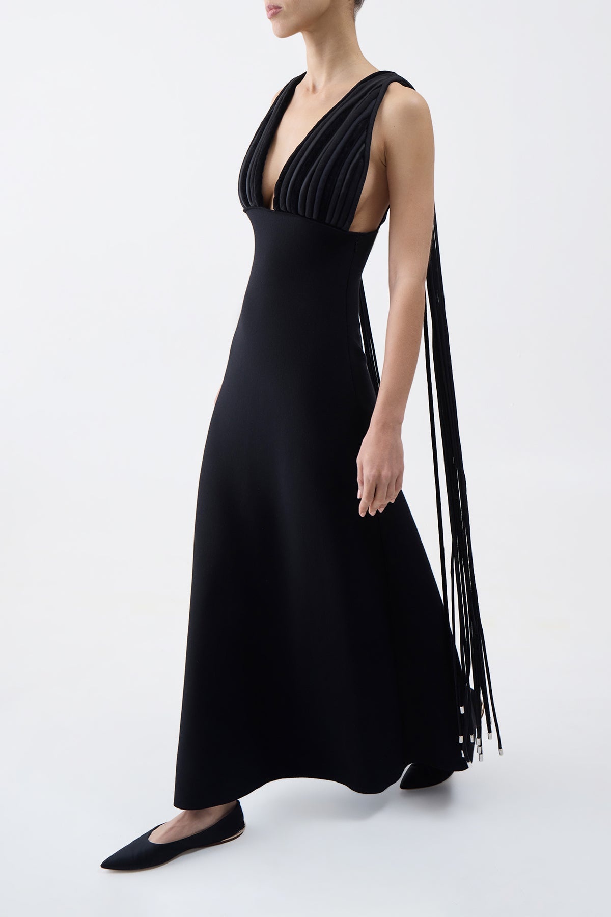 Renato Knit Dress in Black Merino Wool with Finge - 3