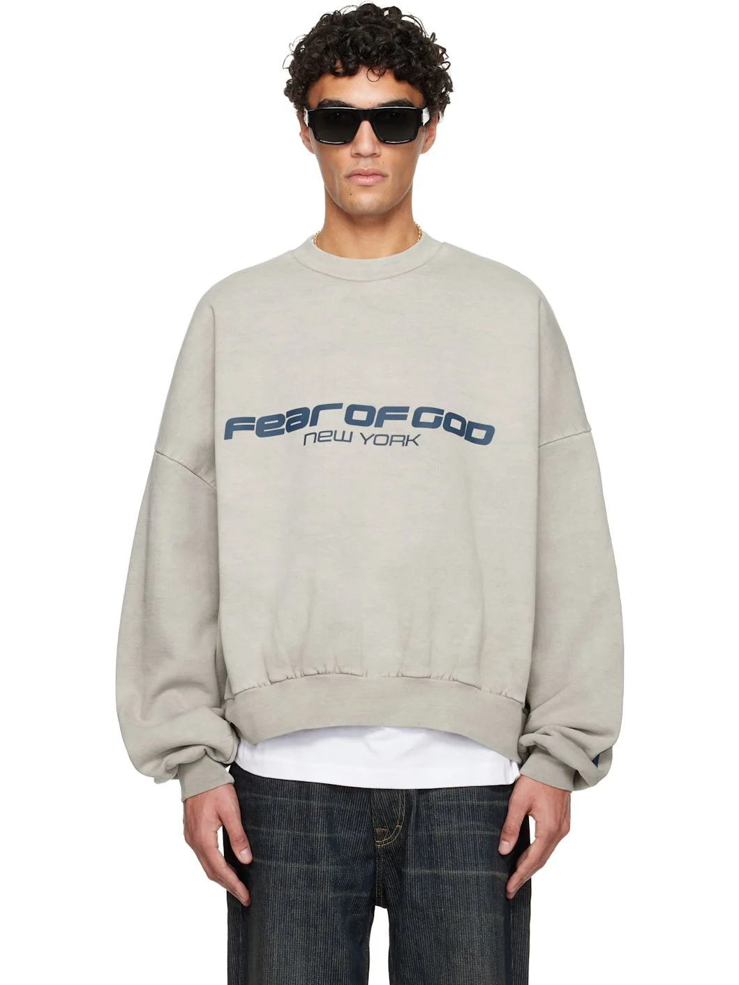 Gray Holiday Heavy Fleece Cropped Relaxed Sweatshirt - 1