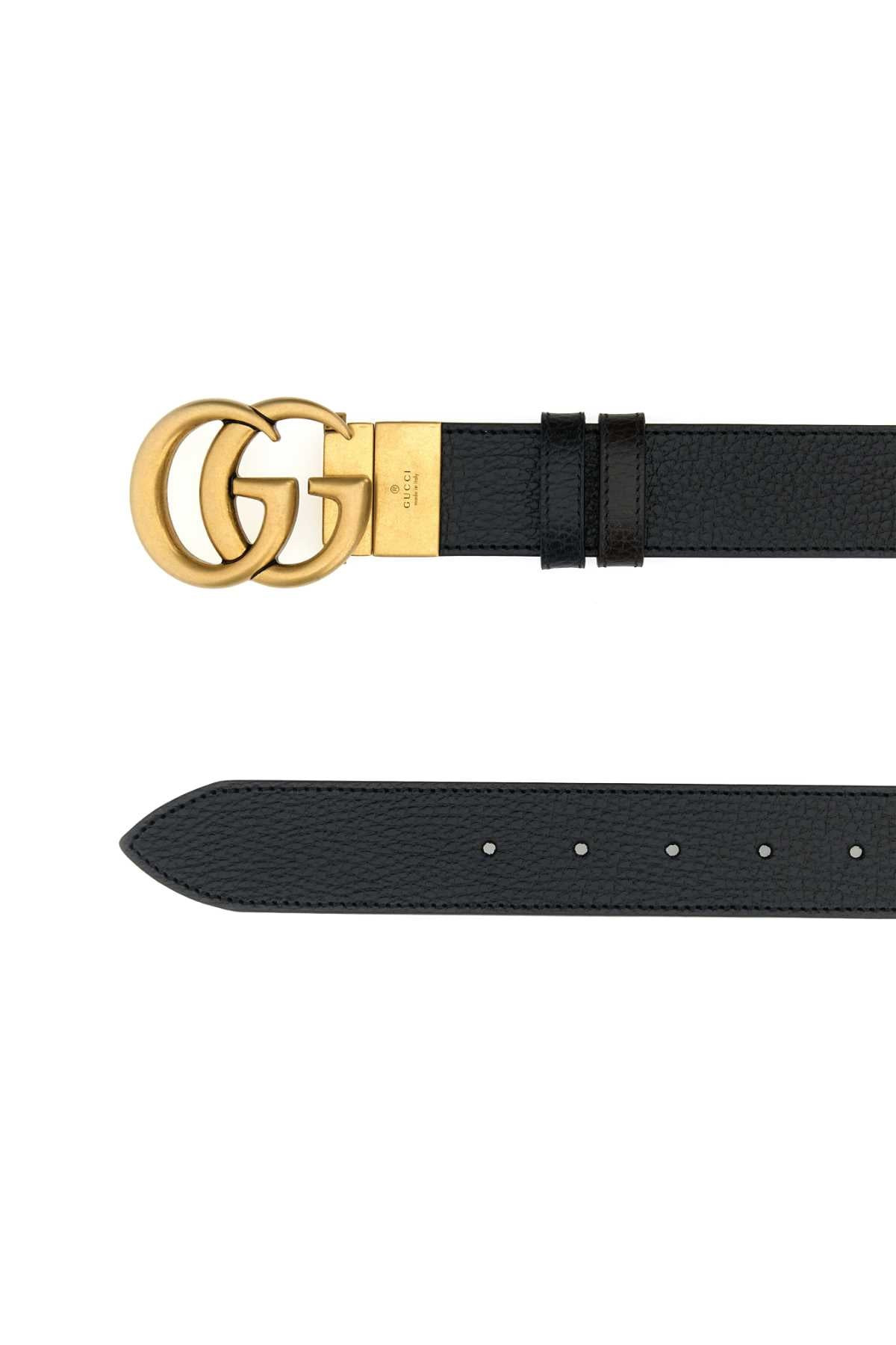 Gucci Men Black Leather Reversible Gg Belt - 2