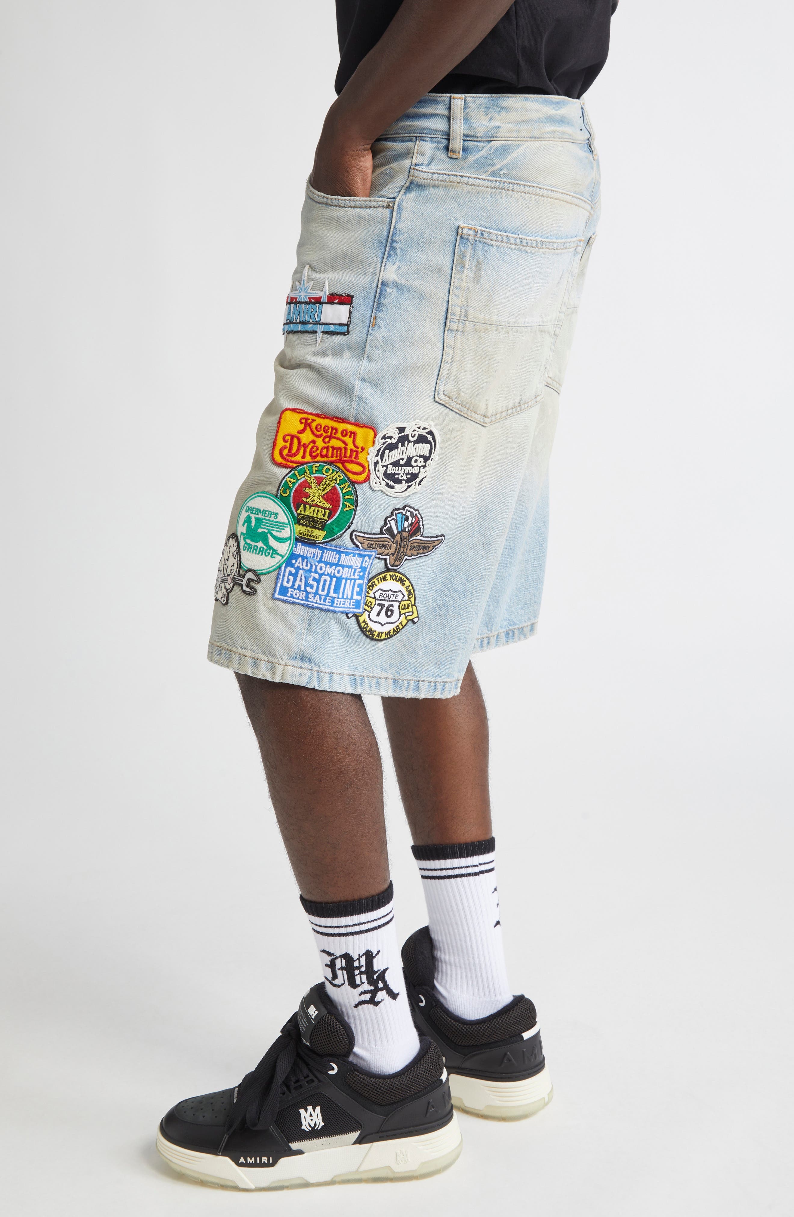 AMIRI Station Patch Denim Shorts in Perfect Antique Indigo at Nordstrom - 3