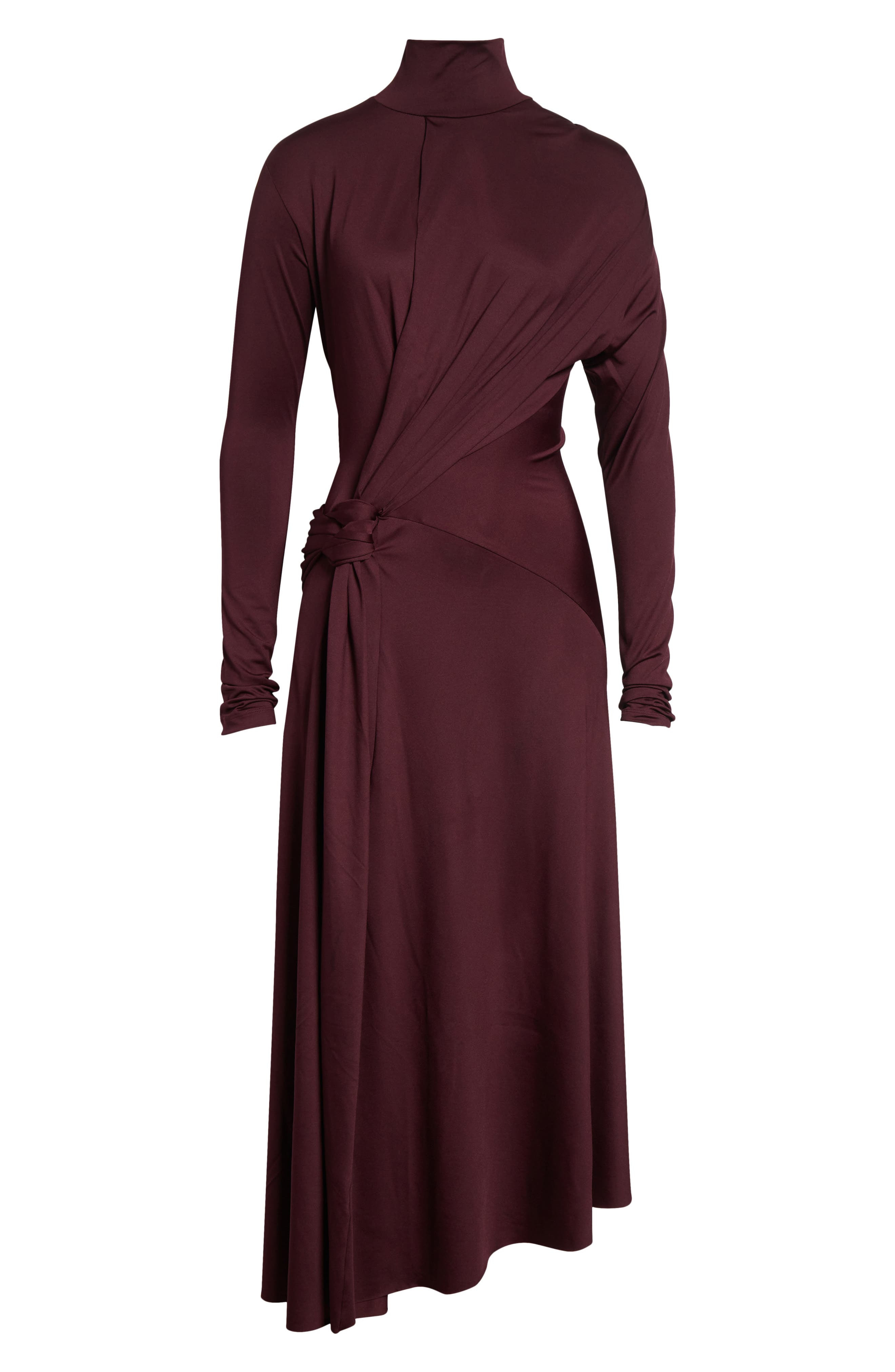 Victoria Beckham Asymmetric Mock Neck Long Sleeve Midi Dress in Merlot at Nordstrom - 5
