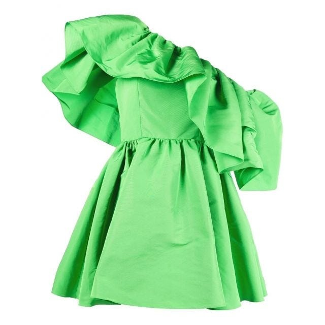 Green short dress with ruffles and flounces - 1