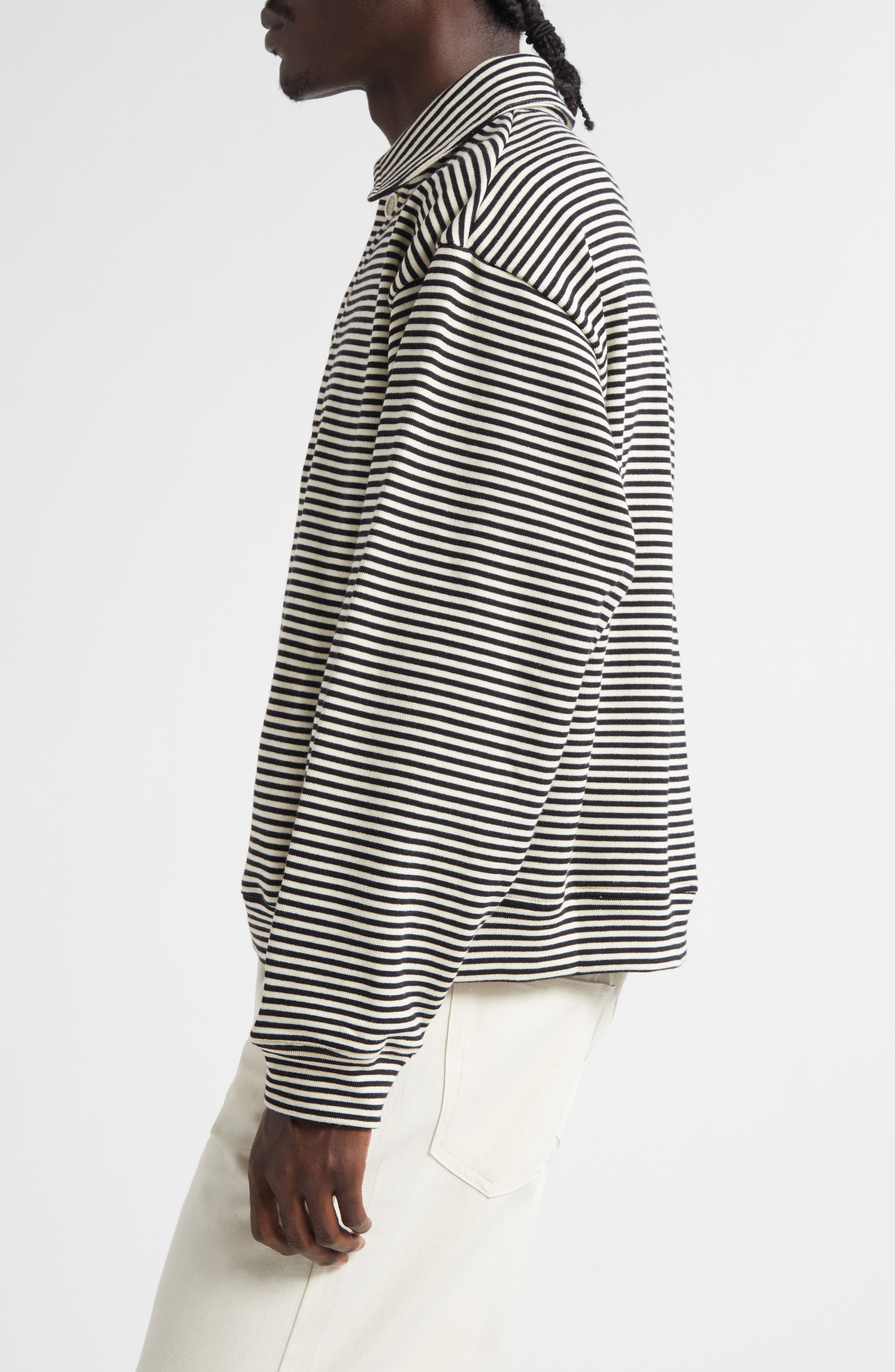 Marni Boxy Fit Stripe Cotton Polo Sweatshirt in Black at Nordstrom - 3