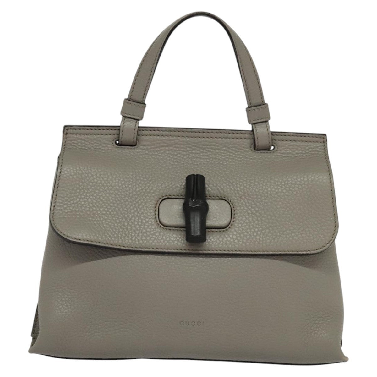 GUCCI Bamboo Daily Hand Bag Leather Gray Silver - 13