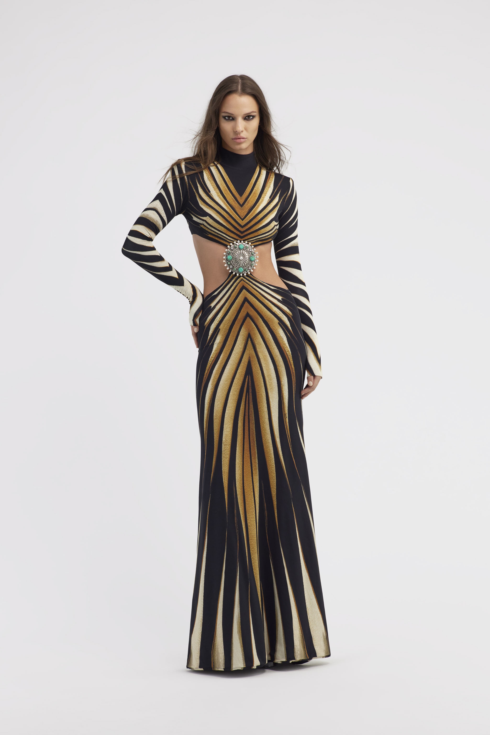 Cut-out knit dress with Ray of Gold print - 2