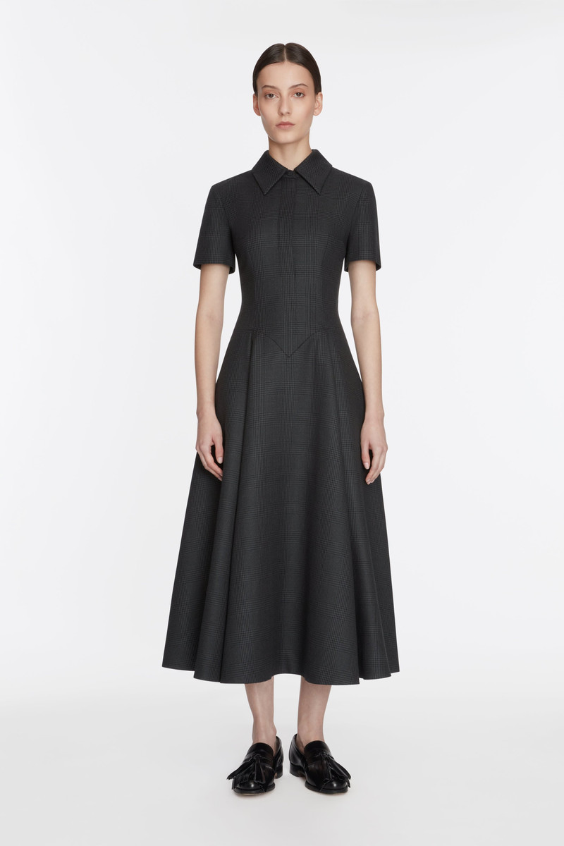 EMILIA WICKSTEAD Jody Dress in Charcoal and Black Prince of Wales outlook