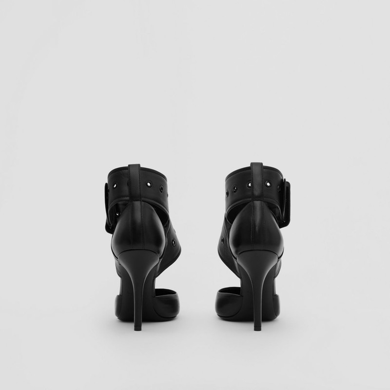 Buckled Strap Leather Point-toe Pumps 5