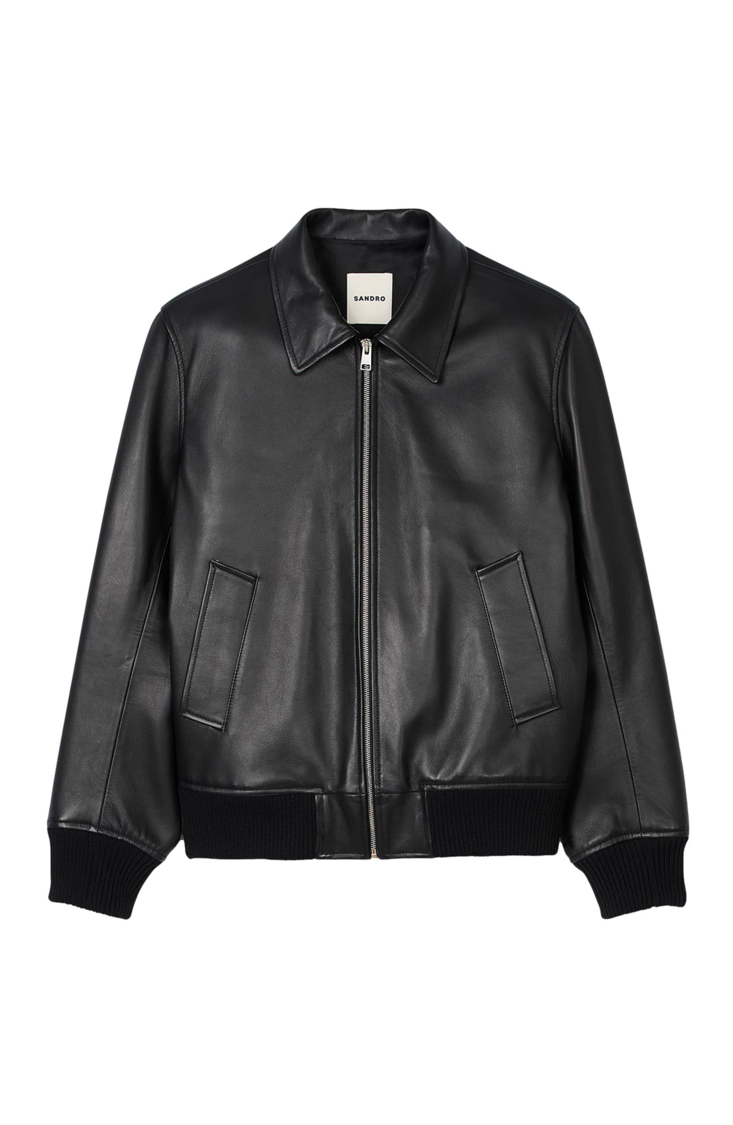 SANDRO Plain leather jacket in Black at Nordstrom - 5