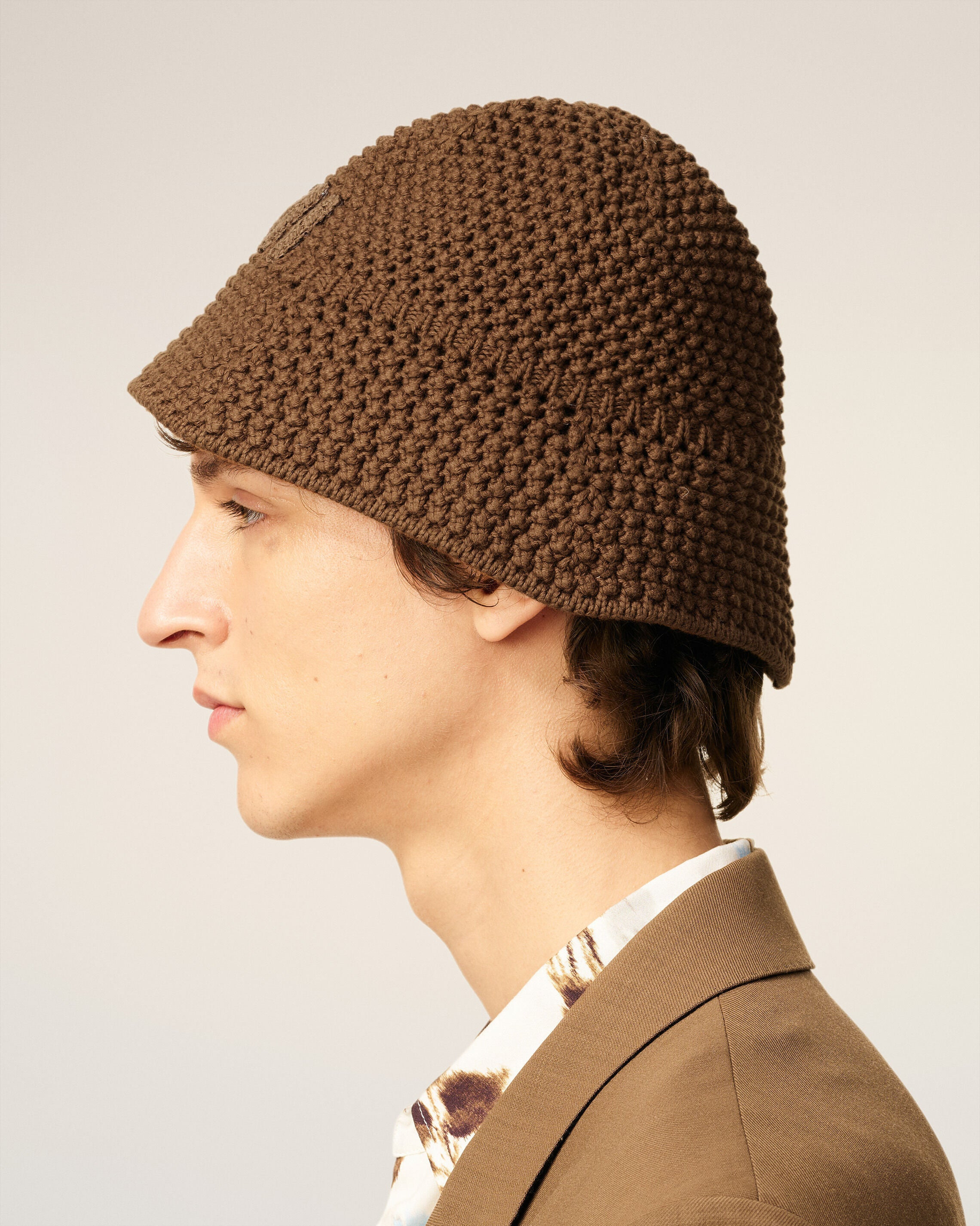 BROWN COTTON KNITTED AMI PATCH BUCKET HAT - 5