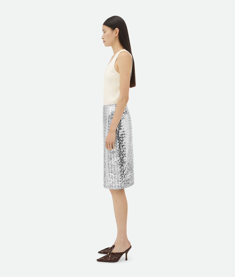 Bottega Veneta Intrecciato Laminated Leather Midi Skirt outlook