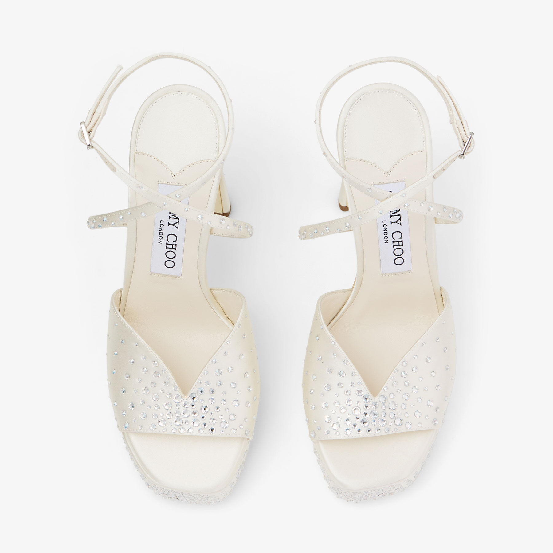 Karli Platform 125
Ivory Satin Crystal Platform Sandals - 5