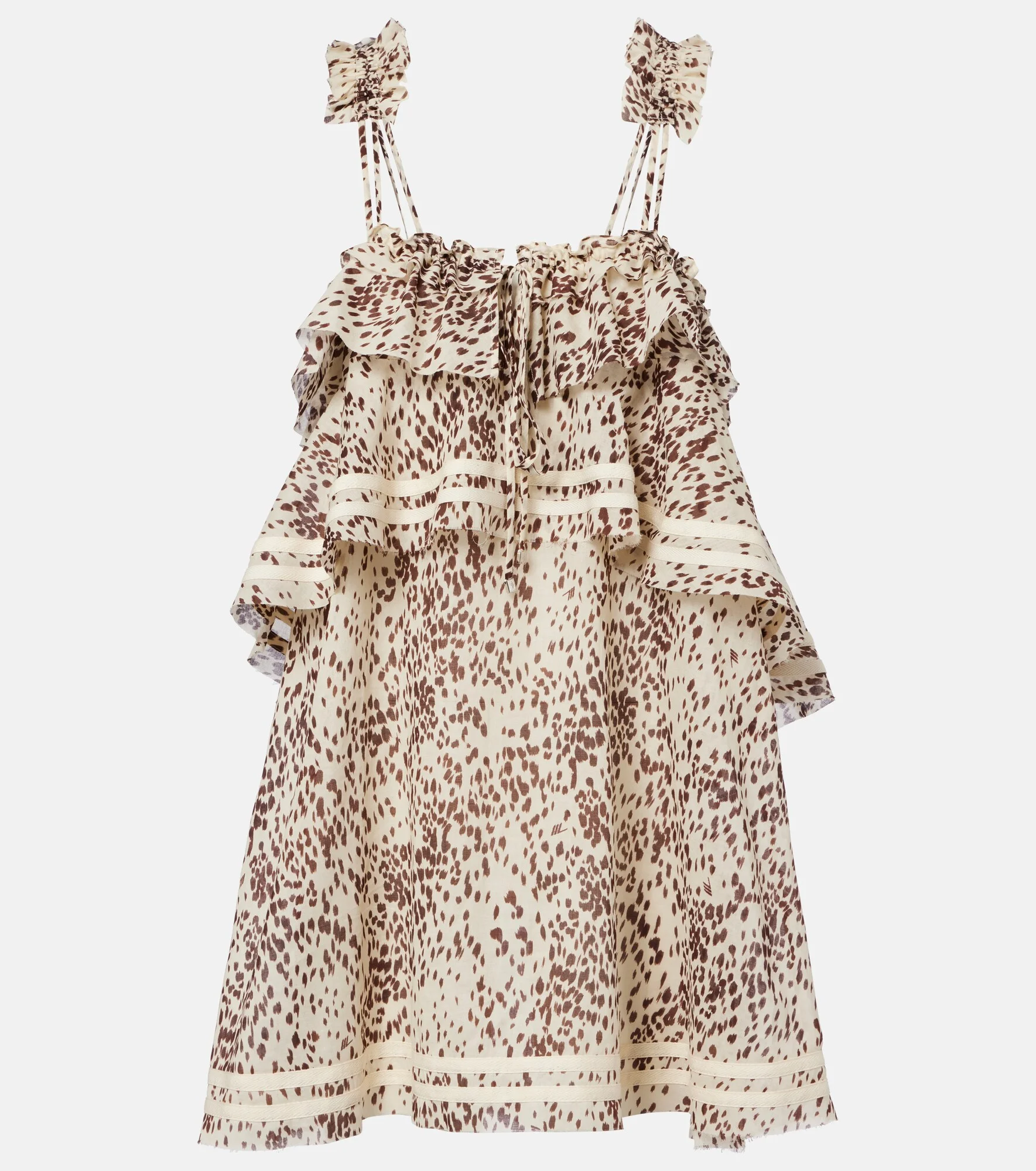 Leopard-print ruffled cotton minidress - 1