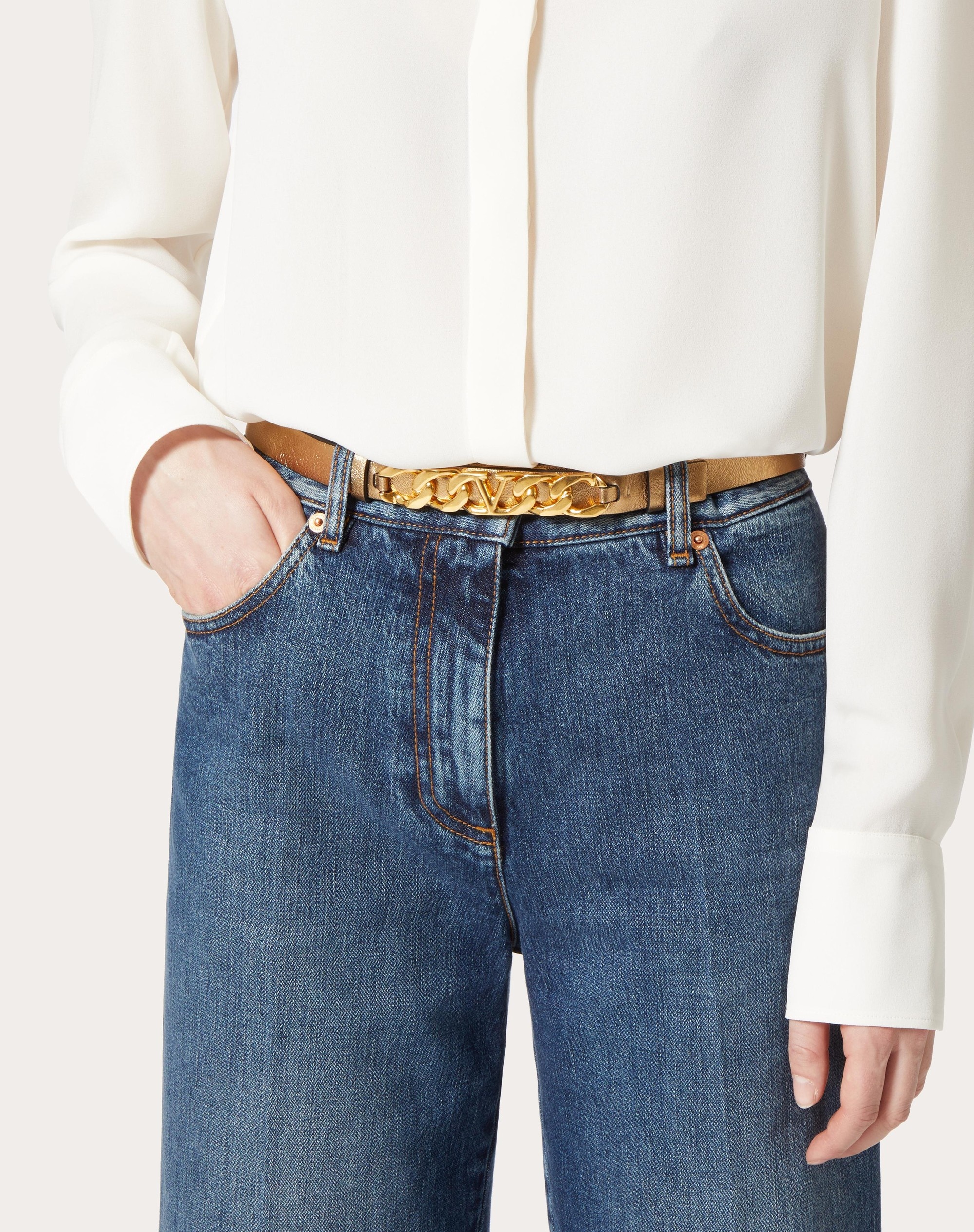 VLOGO CHAIN BELT IN LAMINATED NAPPA LEATHER 20MM - 5