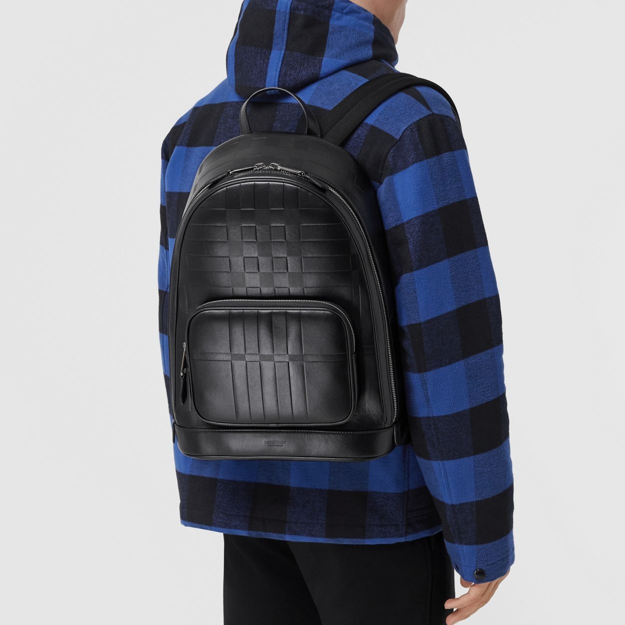 Embossed Check Leather Backpack - 3