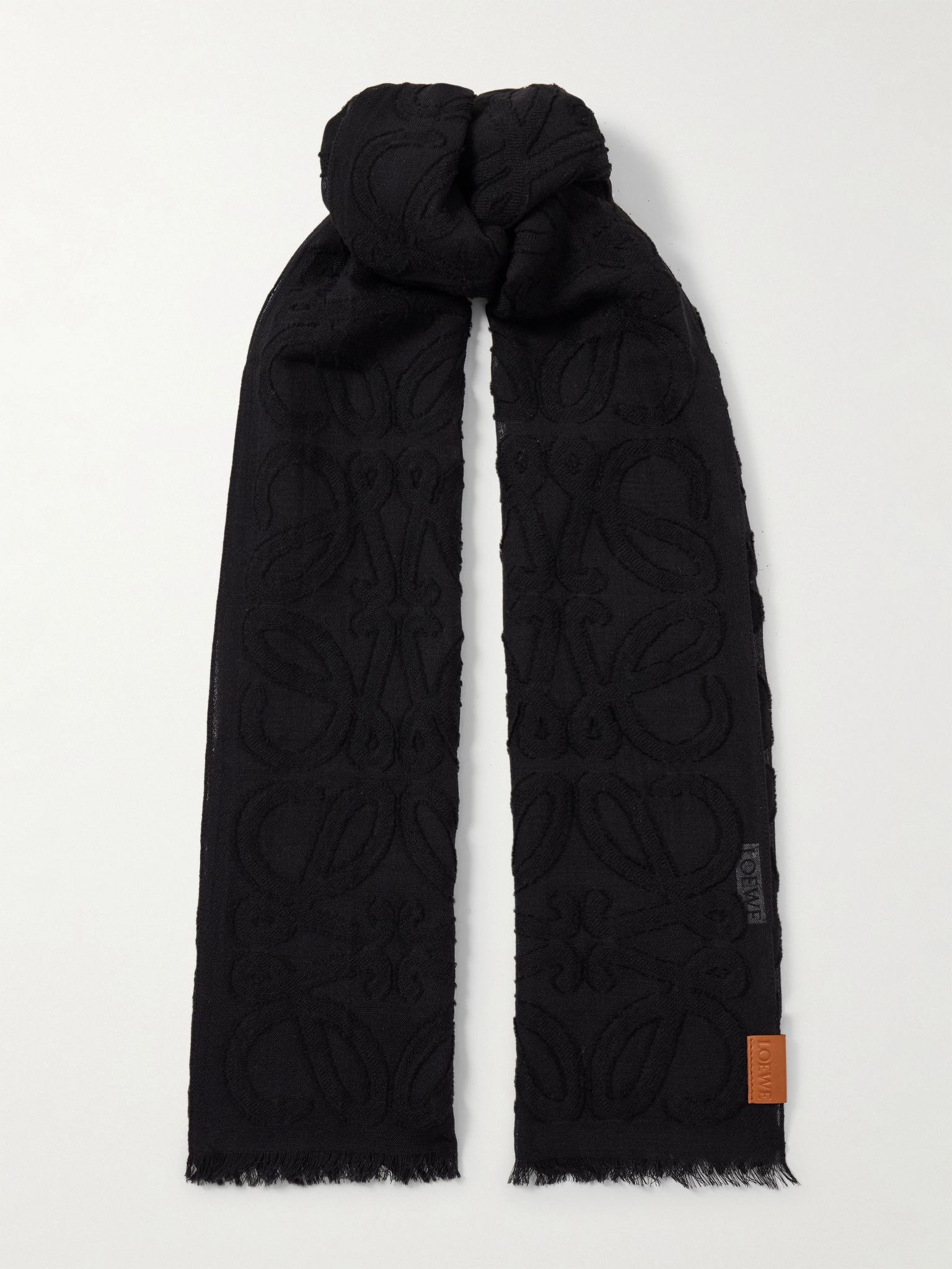 Frayed wool and silk-blend jacquard scarf Black - 1