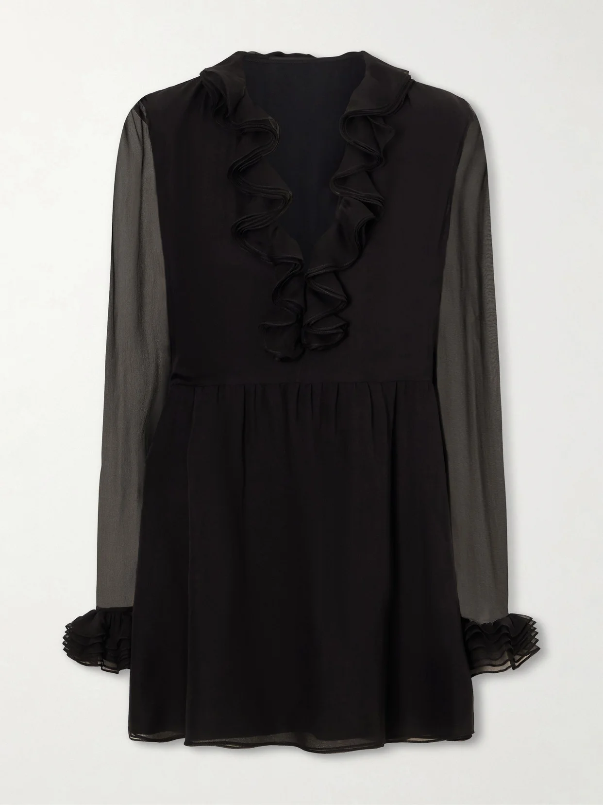 Ruffled Sheer Mini Dress - 1