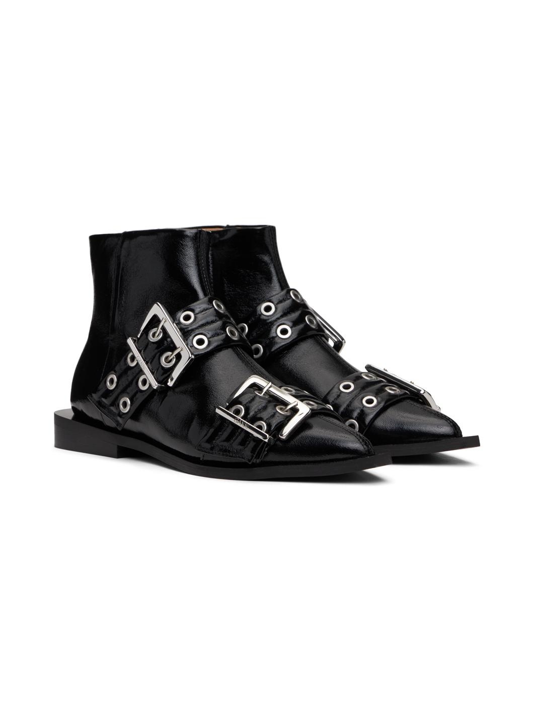Black Feminine Buckle Flat Boots - 4