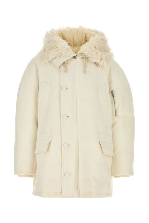 Ivory gabardine oversize down jacket - 1