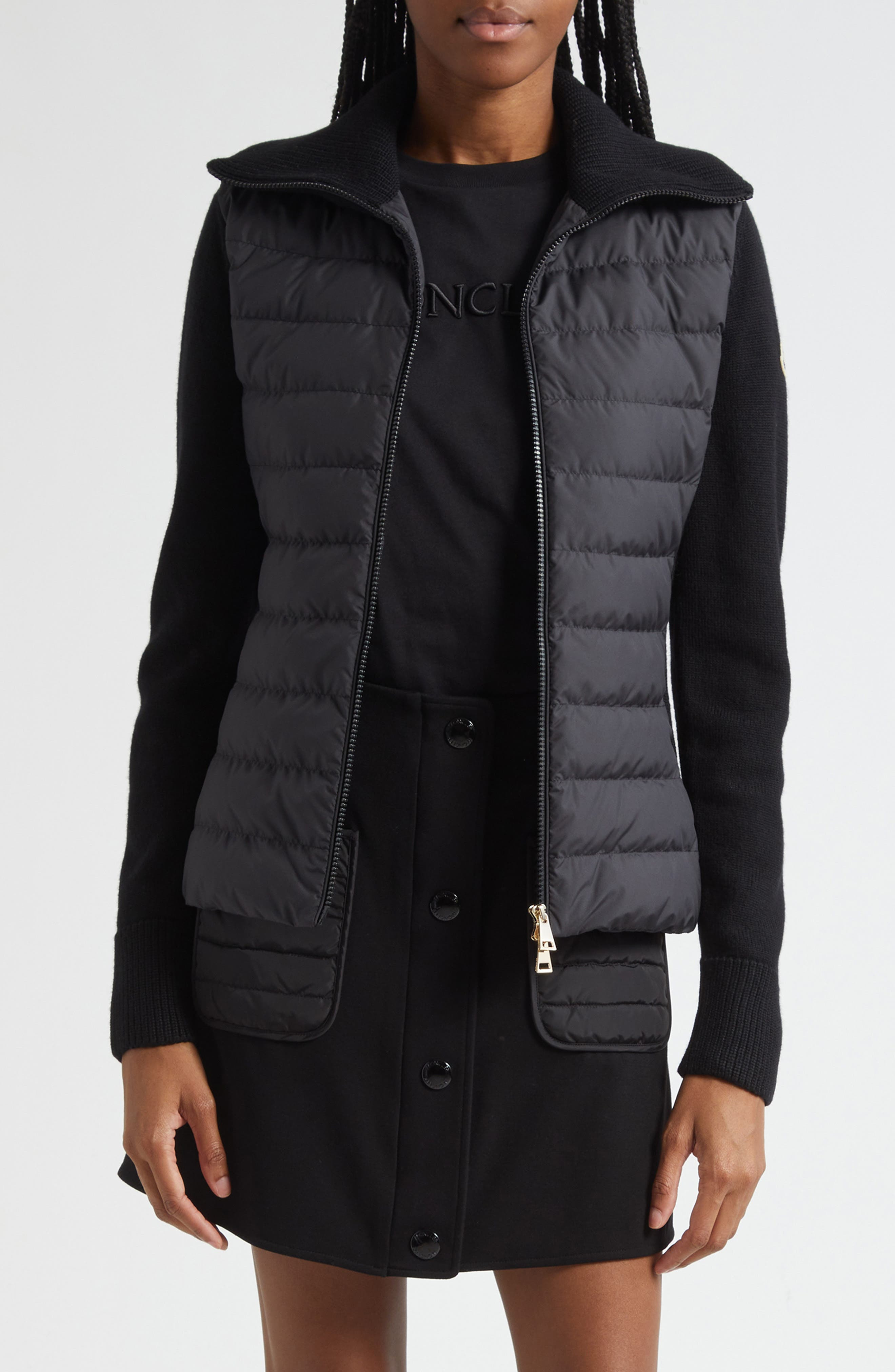Moncler Virgin Wool Knit & Quilted Down Cardigan in Black at Nordstrom - 1