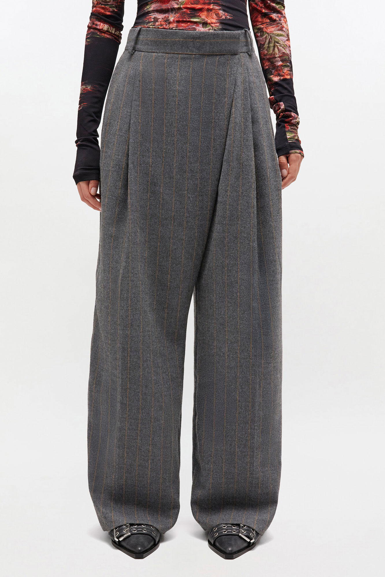 GREY STRIPE CROSS-OVER PANTS - 3