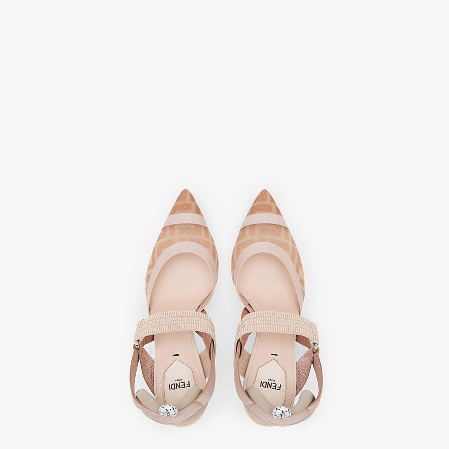 Nude leather and pink mesh slingbacks with high heel - 4