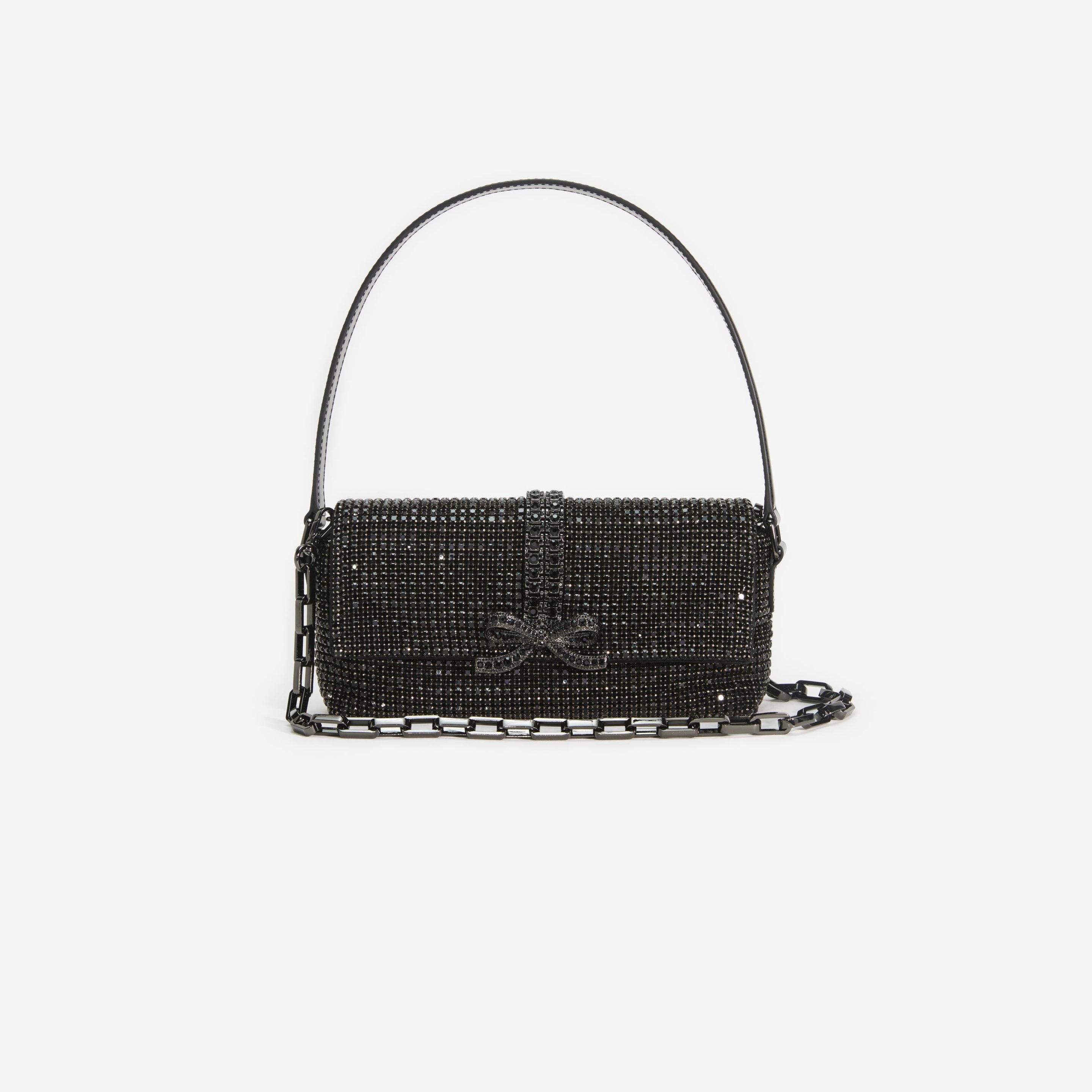 Black Rhinestone Chainmail Baguette Bag - 4