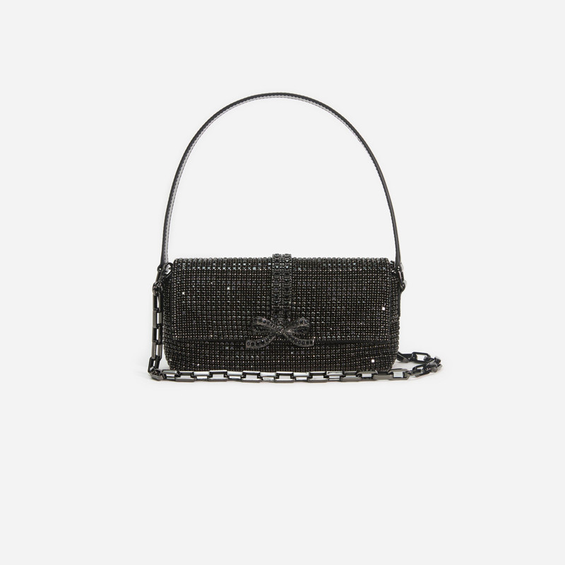 Black Rhinestone Chainmail Baguette Bag 4