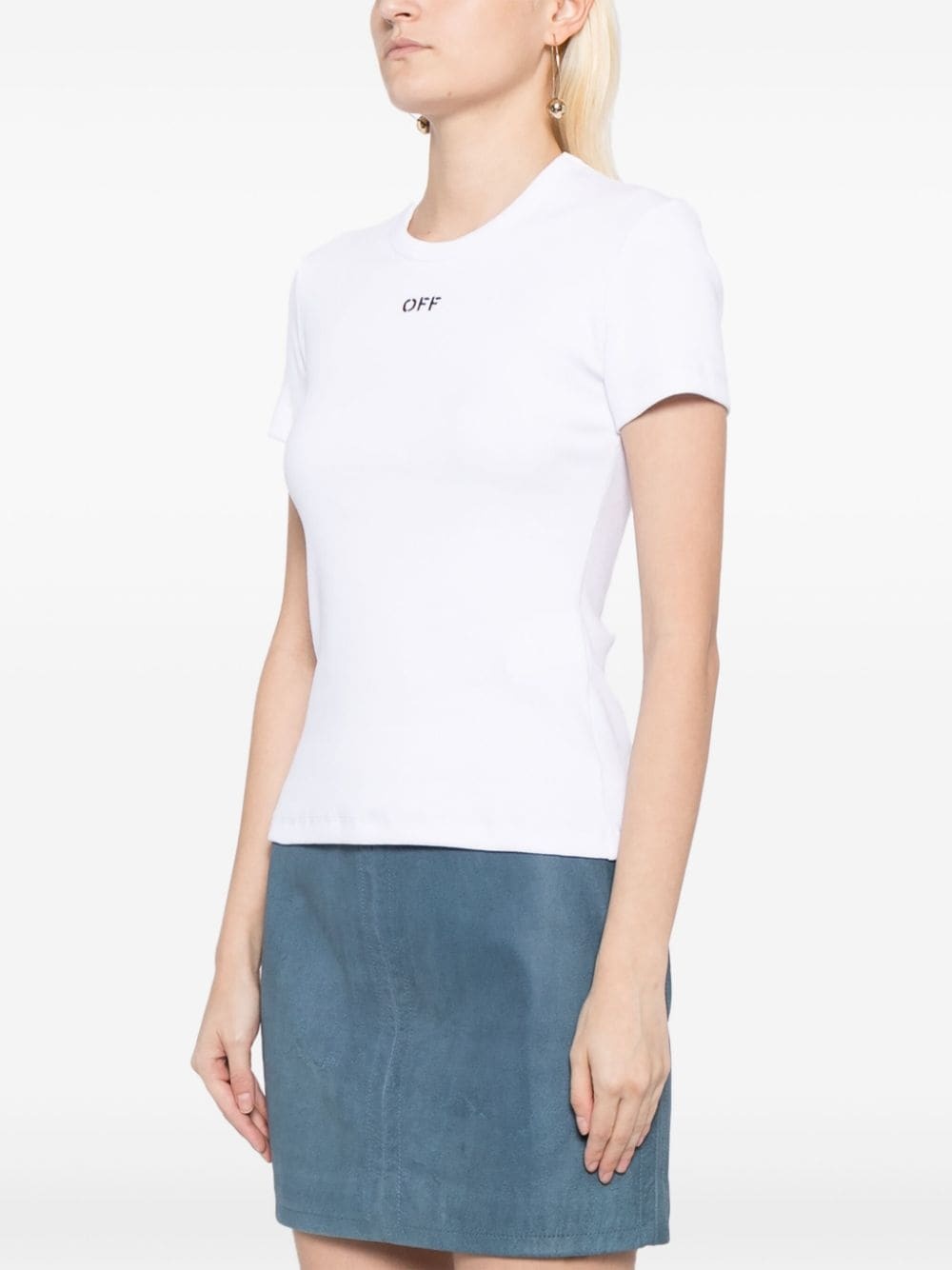 Off-embroidered ribbed t-shirt - 3