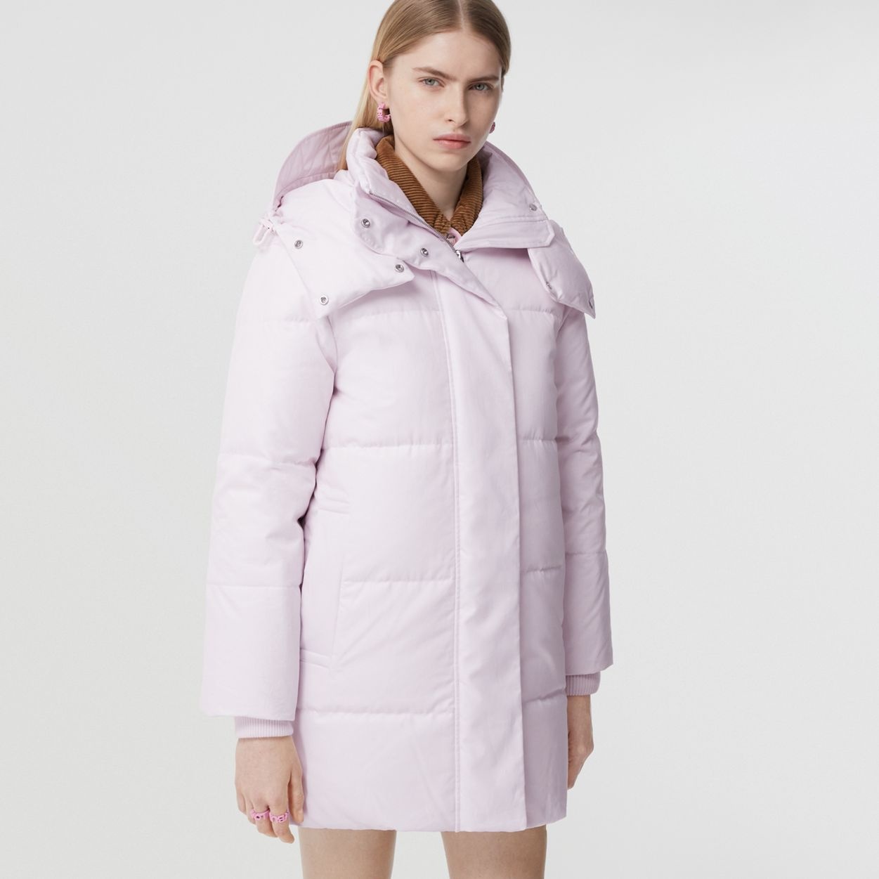 Detachable Hood Cotton Gabardine Puffer Coat - 6