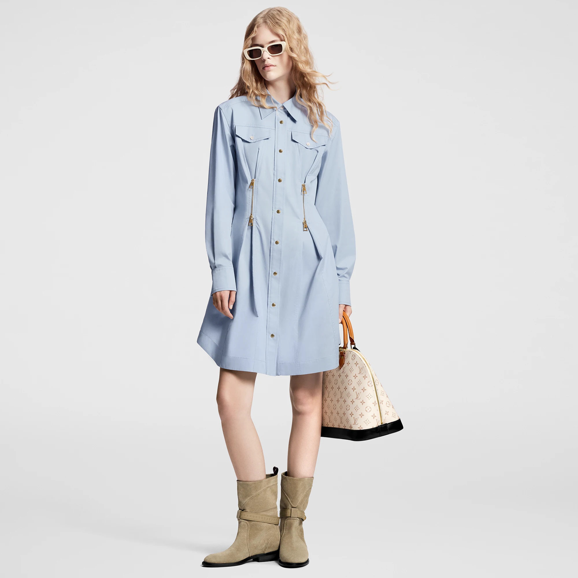 【ルイヴィトン・Louis Vuitton 】Zipper Waist Shirt Dress Louis Vuitton Zipper Waist Shirt Dress | REVERSIBLE