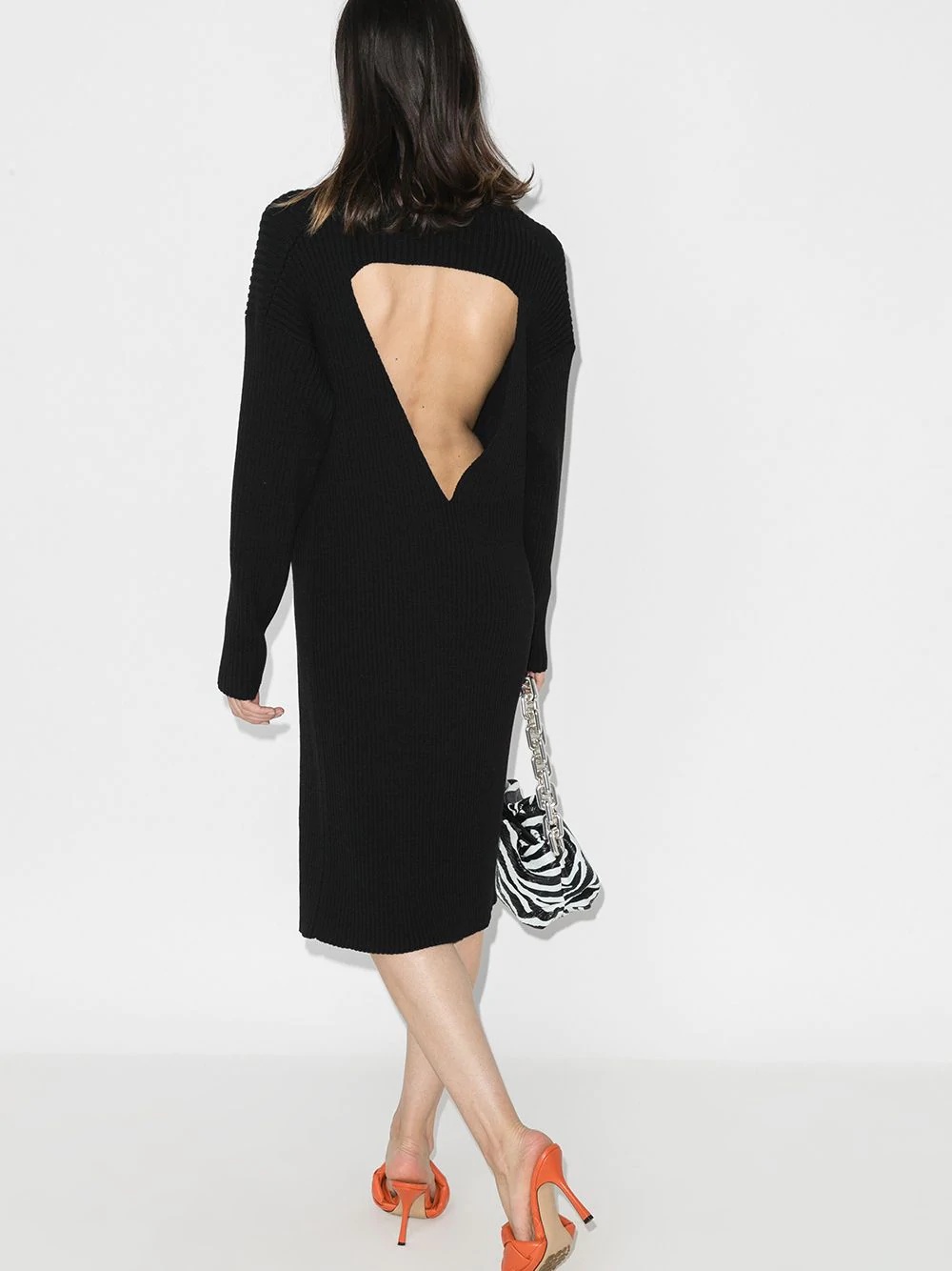 cut-out knee-length sweater dress - 3