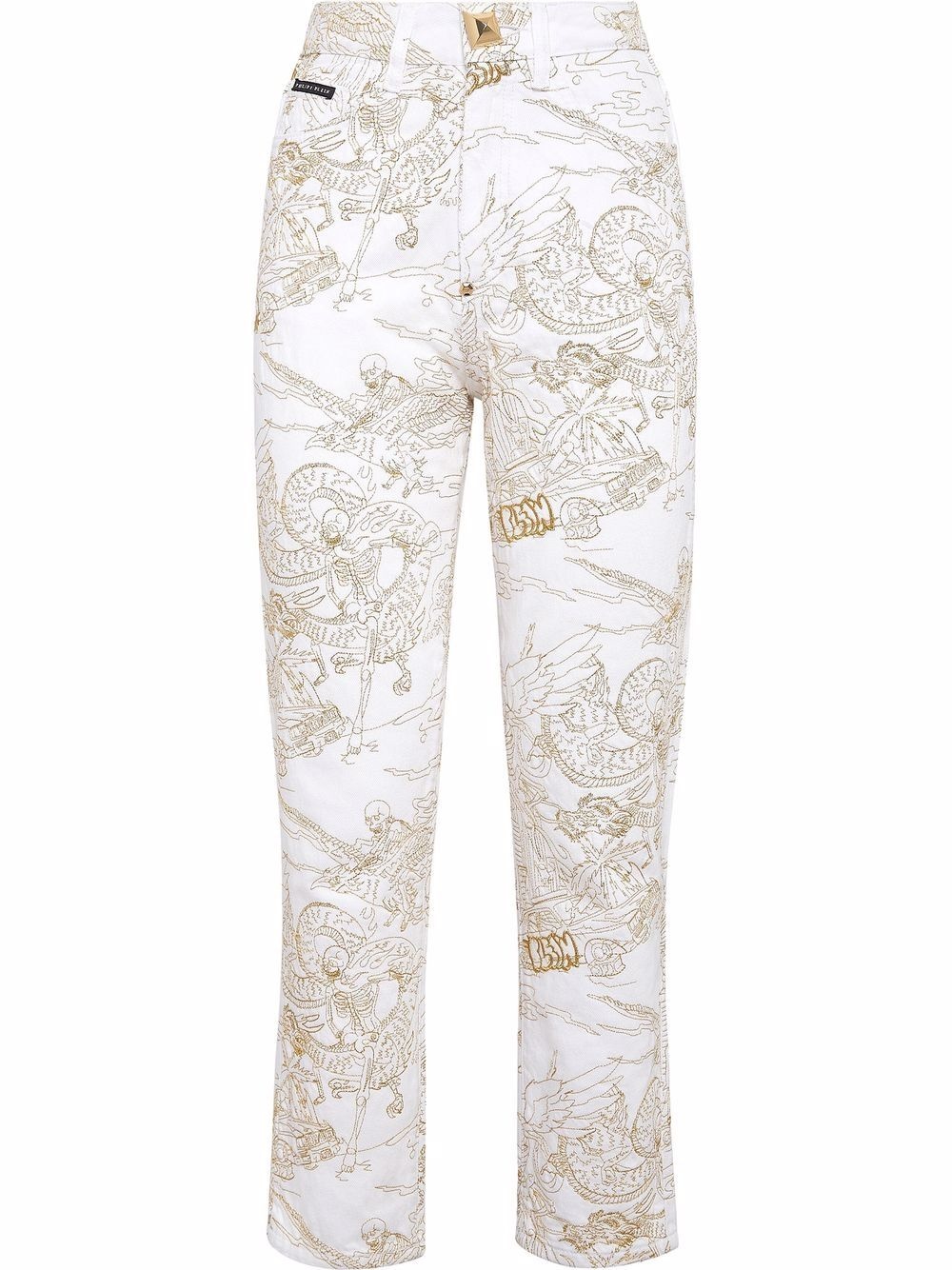 skeleton-print cropped jeans - 1