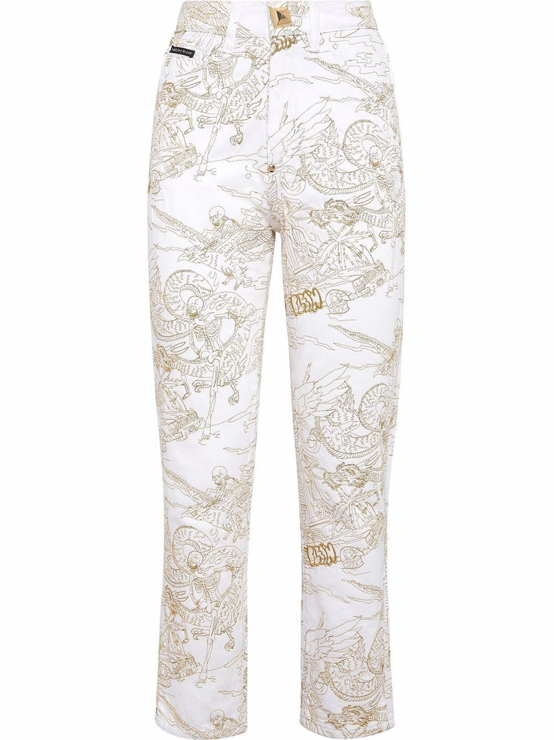 skeleton-print cropped jeans 1