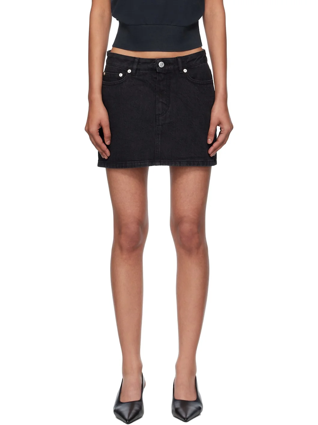 Black Stonewashed Denim Miniskirt - 1