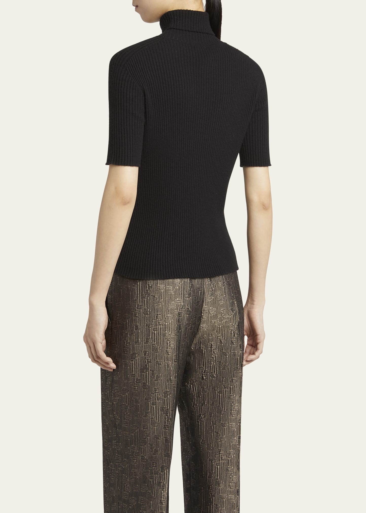 Turtleneck Short-Sleeve Cashmere Rib Sweater - 3