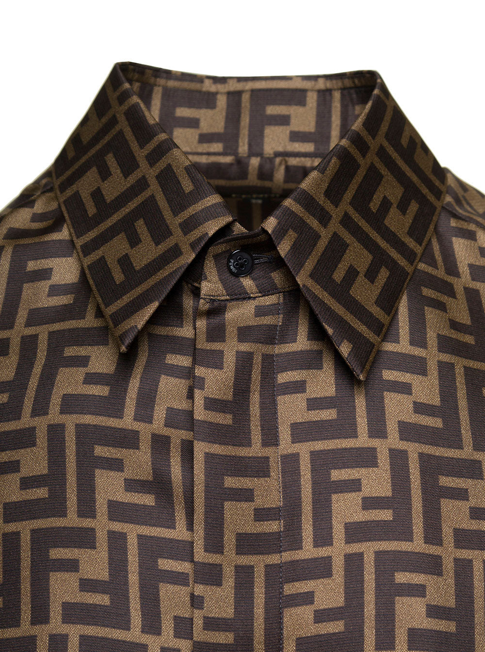 Fendi Men Brown Shirt With Ff Motif In Silk Man - 3