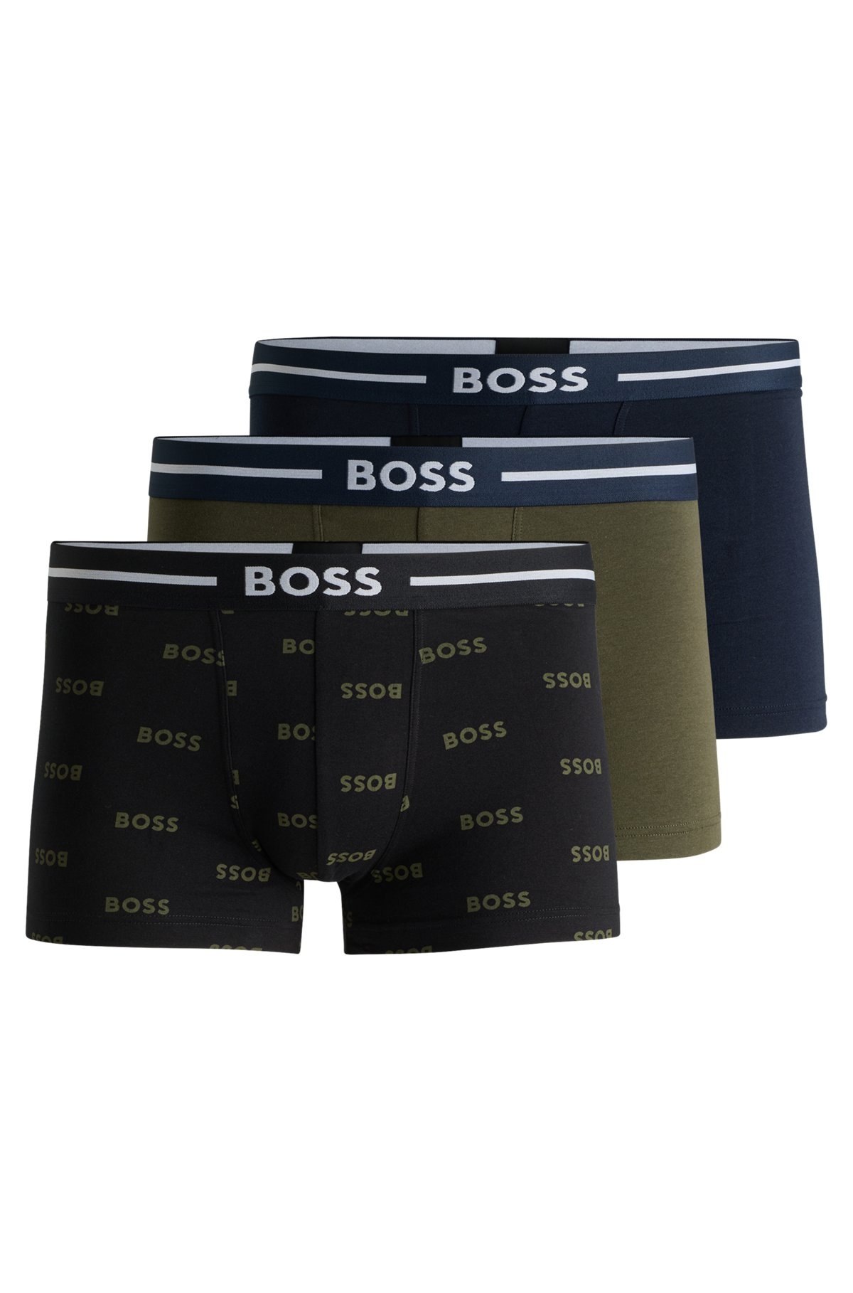 THREE-PACK OF STRETCH-COTTON TRUNKS WITH LOGO WAISTBANDS - 1