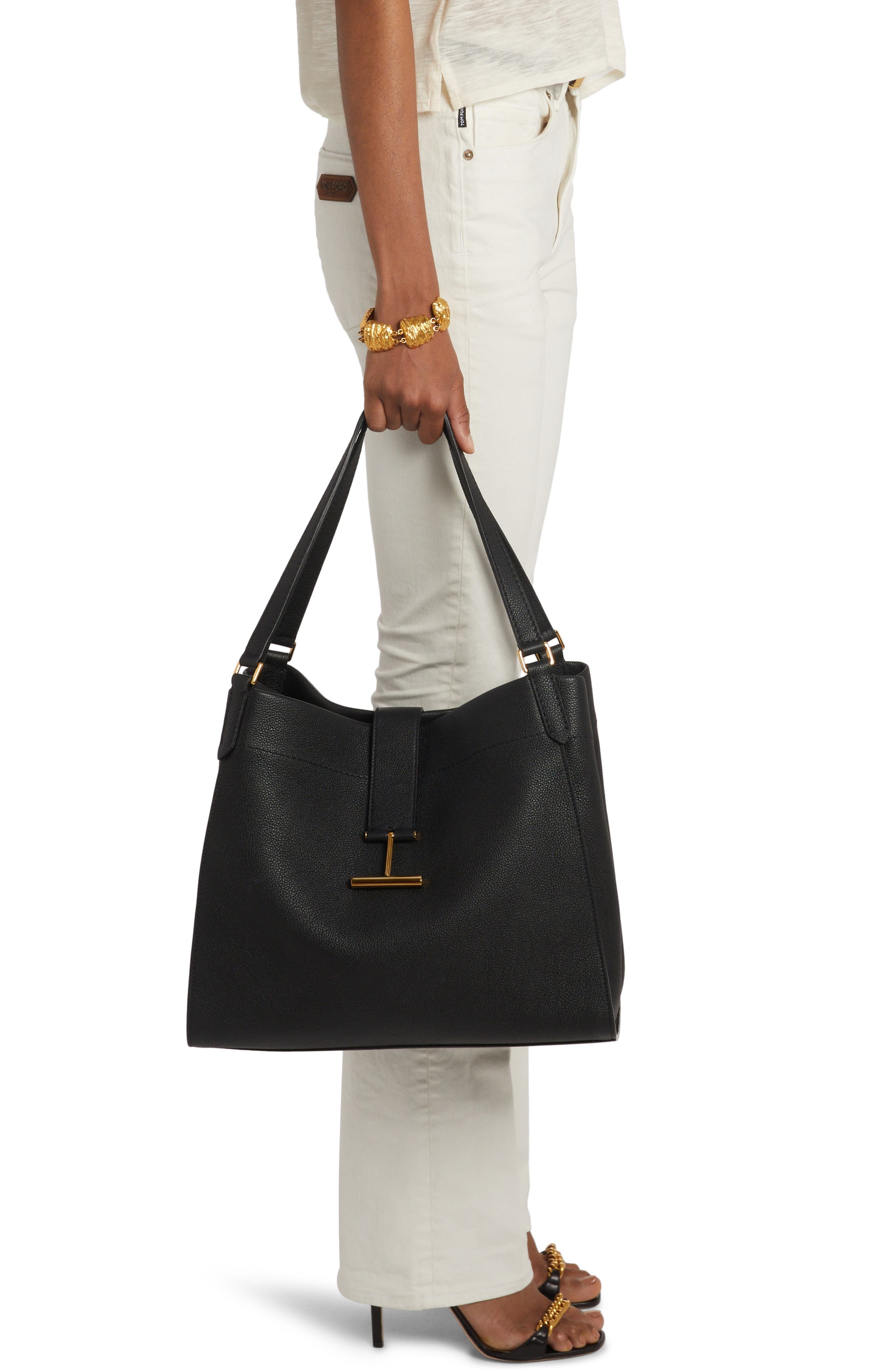 TOM FORD Large Tara Leather Tote in 1N001 Black at Nordstrom - 2