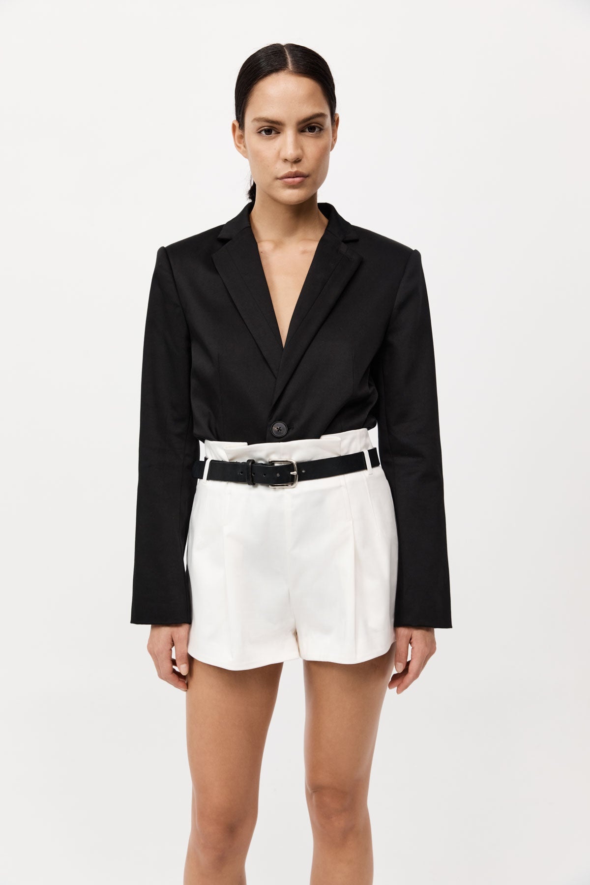 Cotton Paperbag Waist Shorts - Off White - 3