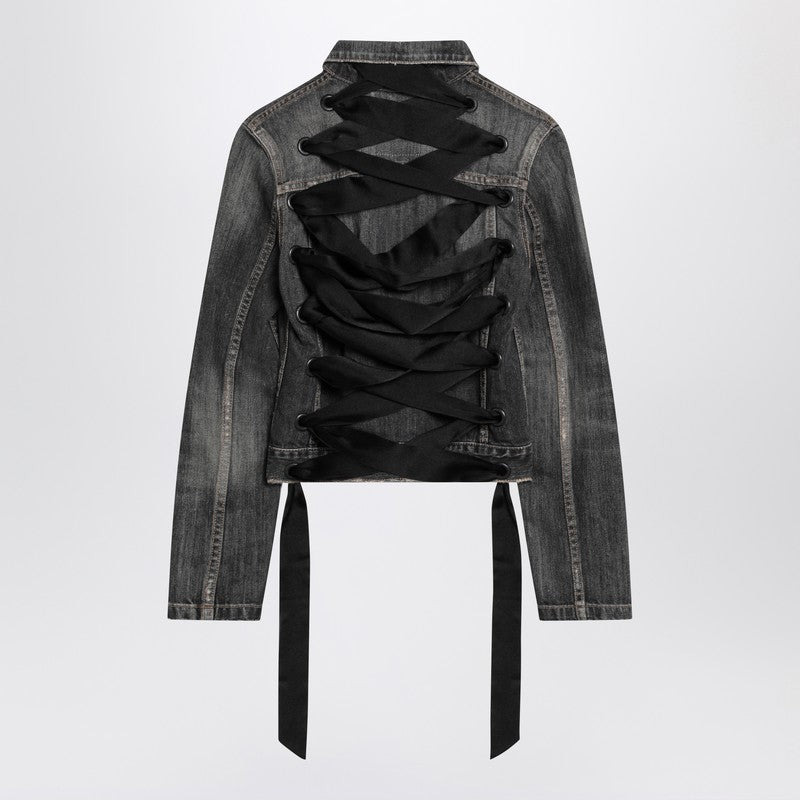 Balenciaga Dark Grey Denim Jacket With Laces Women - 2