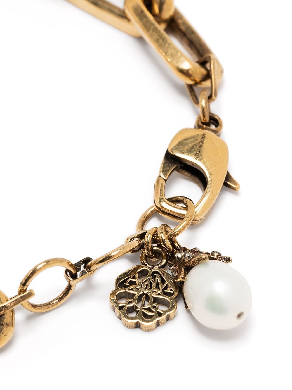 pearl-embellished skull bracelet - 3