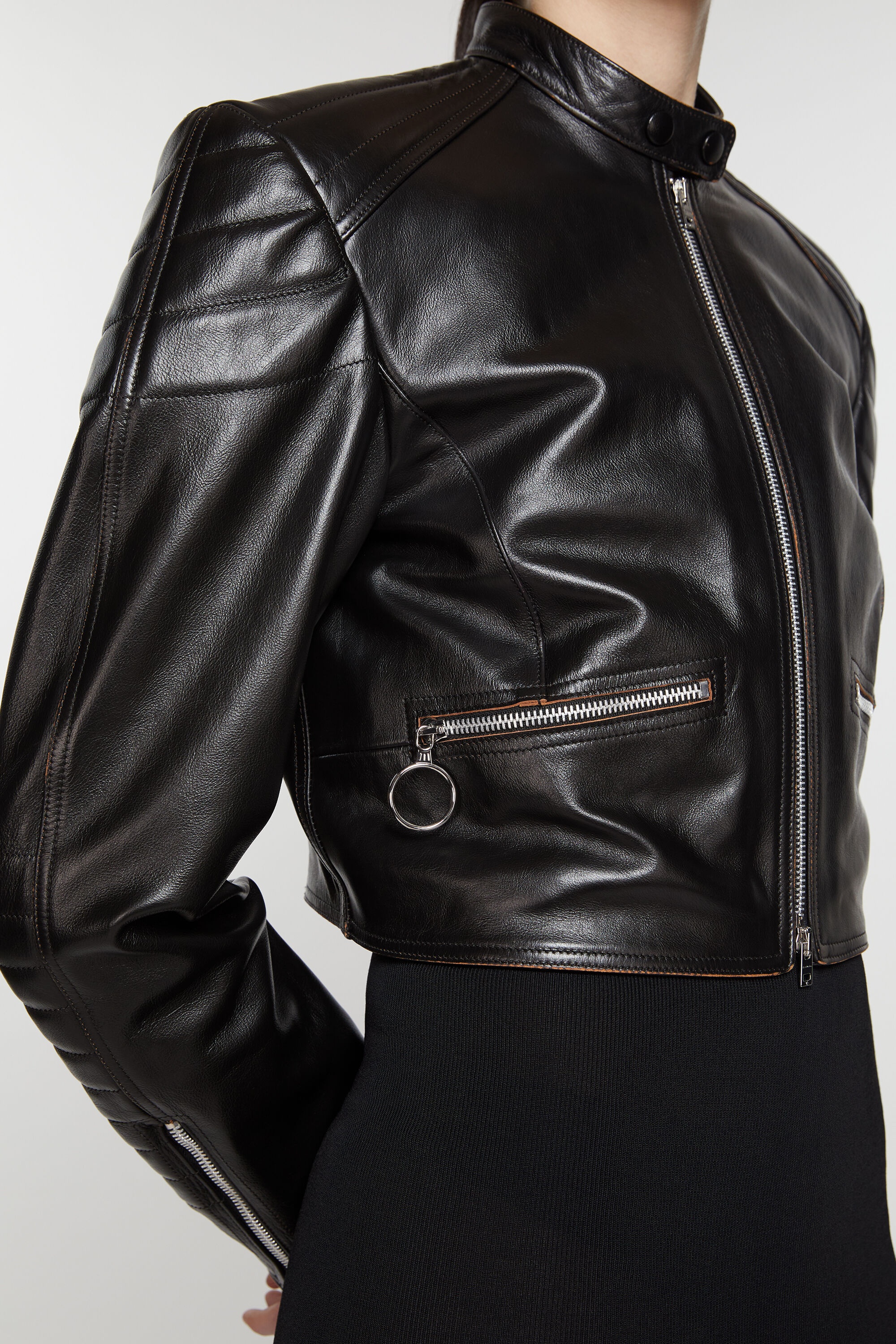Leather biker jacket - Black - 5
